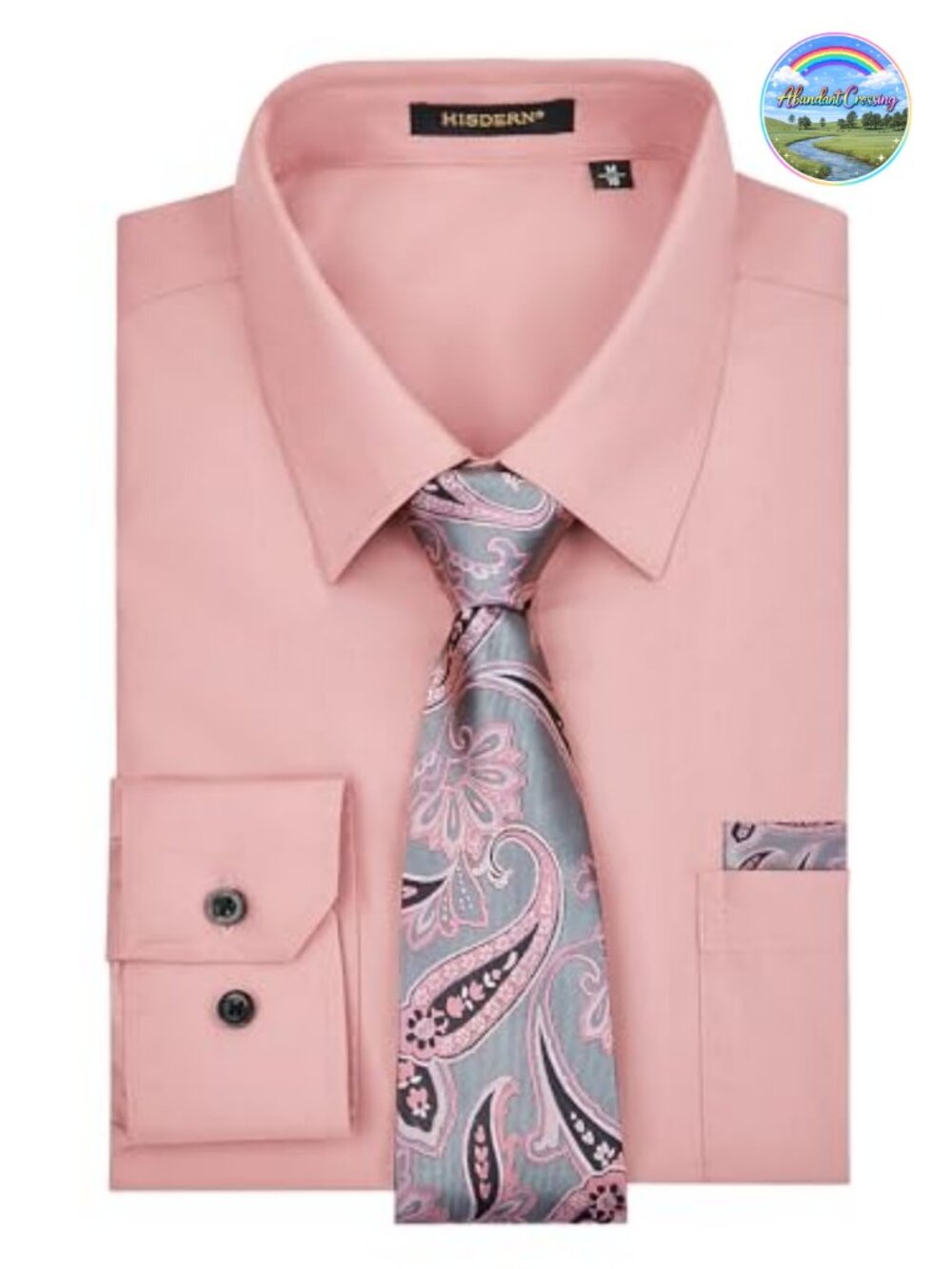 Mens Dress Shirt Tie Pocket Square Set Button Down Long Sleeve Formal